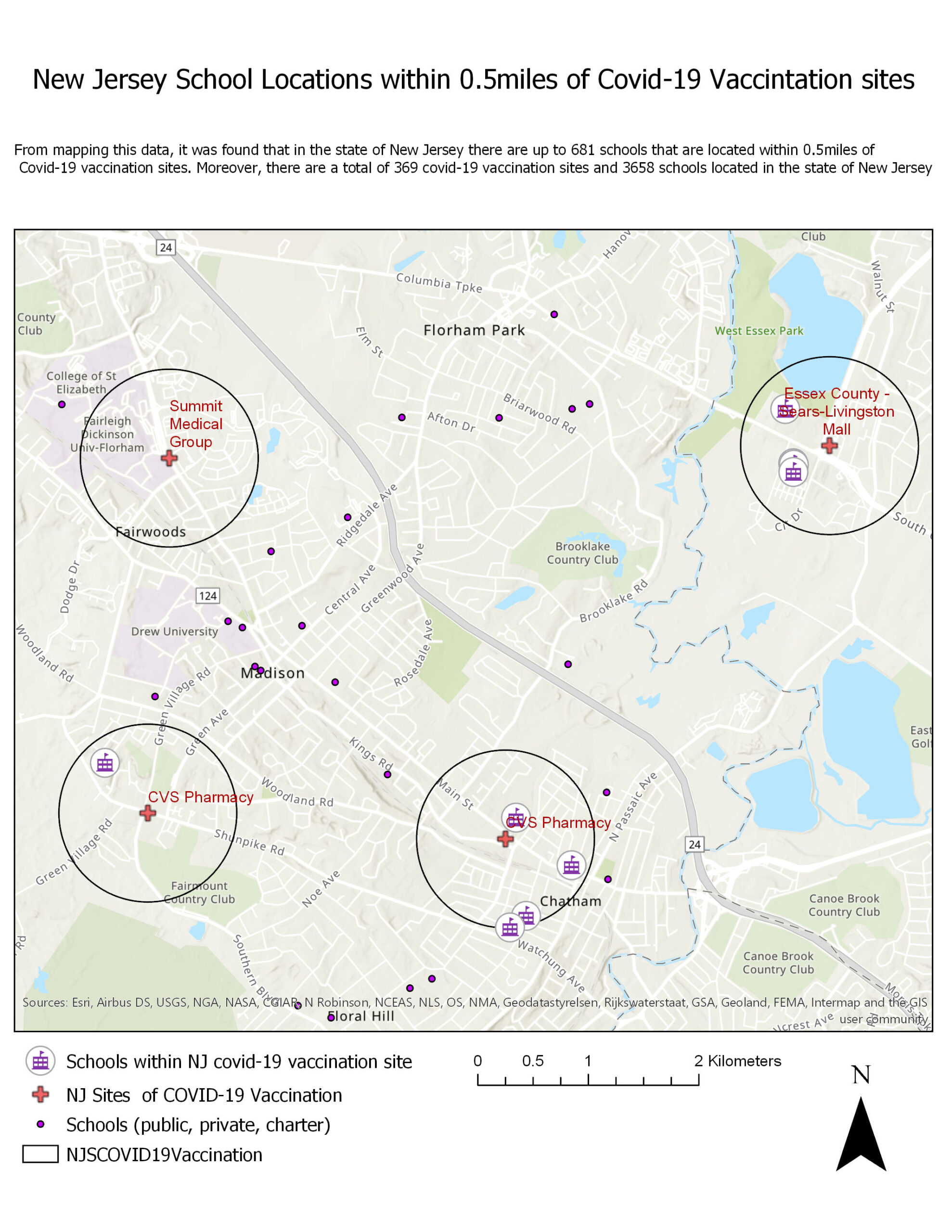 Buffer Analysis- New Jersey School locations and Covid-19 Vaccination Sites